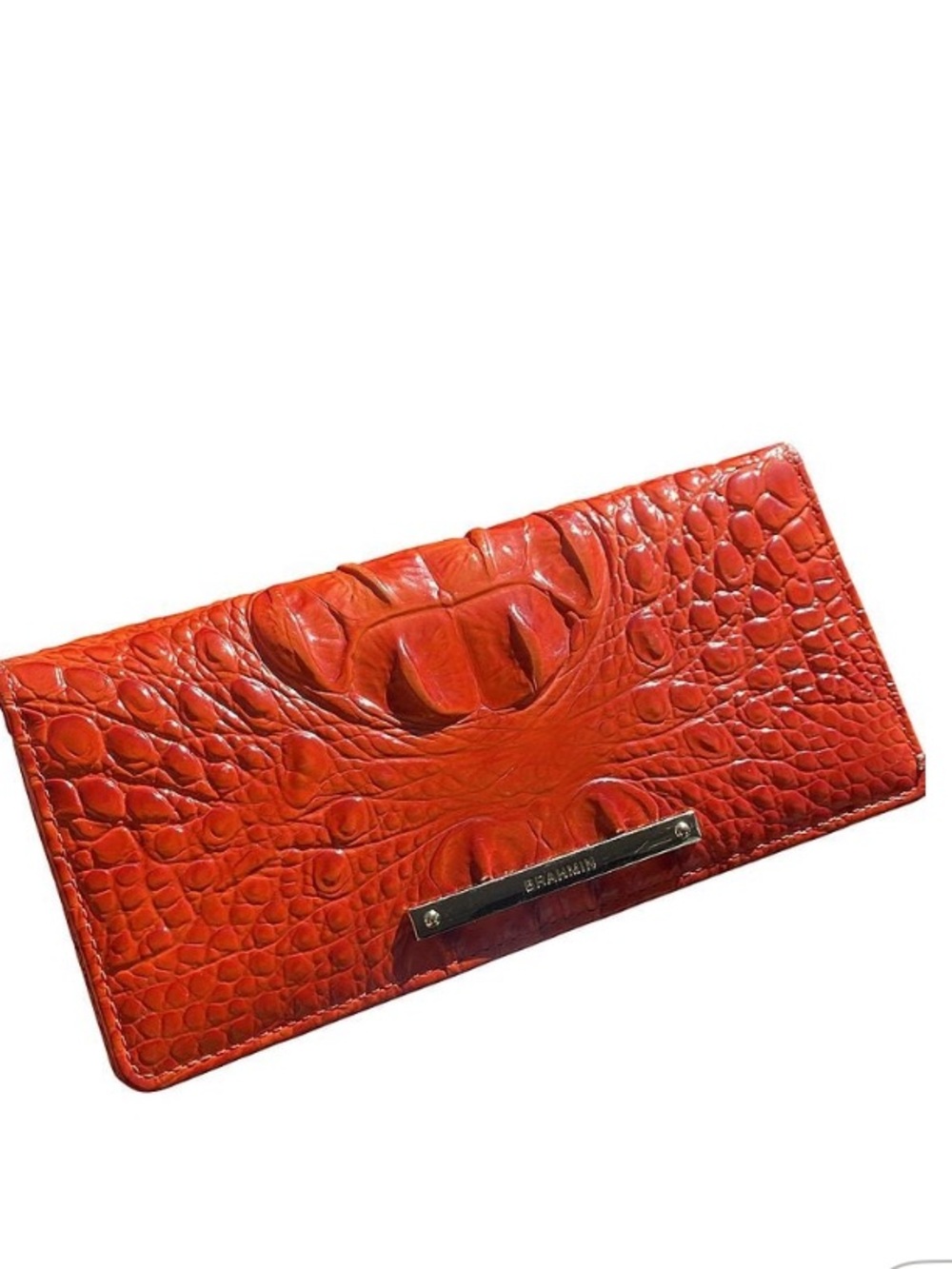 Brahmin Orange-Red Croc-Embossed Continental Wallet